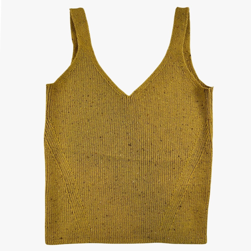 Old Navy Womens Mustard Yellow Marled Ribbed V-Neck Sweater Tank Top Small Wool